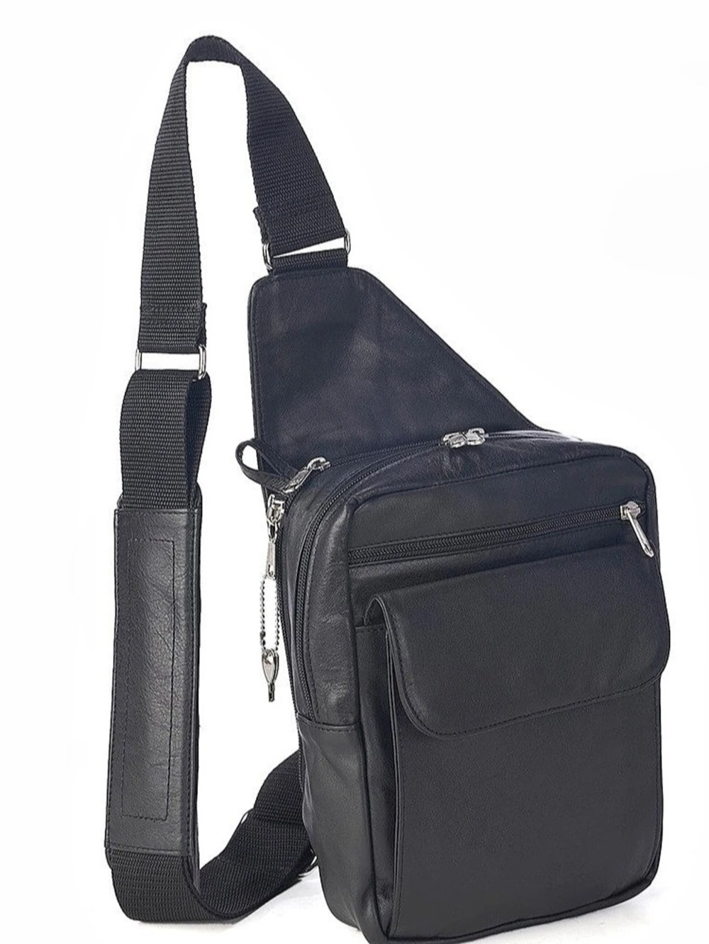 Coronado Leather Black Sling Messenger Bag